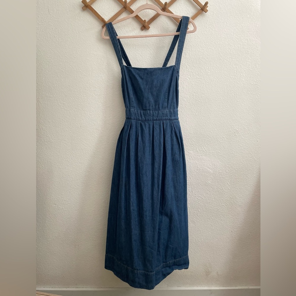 Vintage Gap Cross-back Apron Style Denim Midi Dress